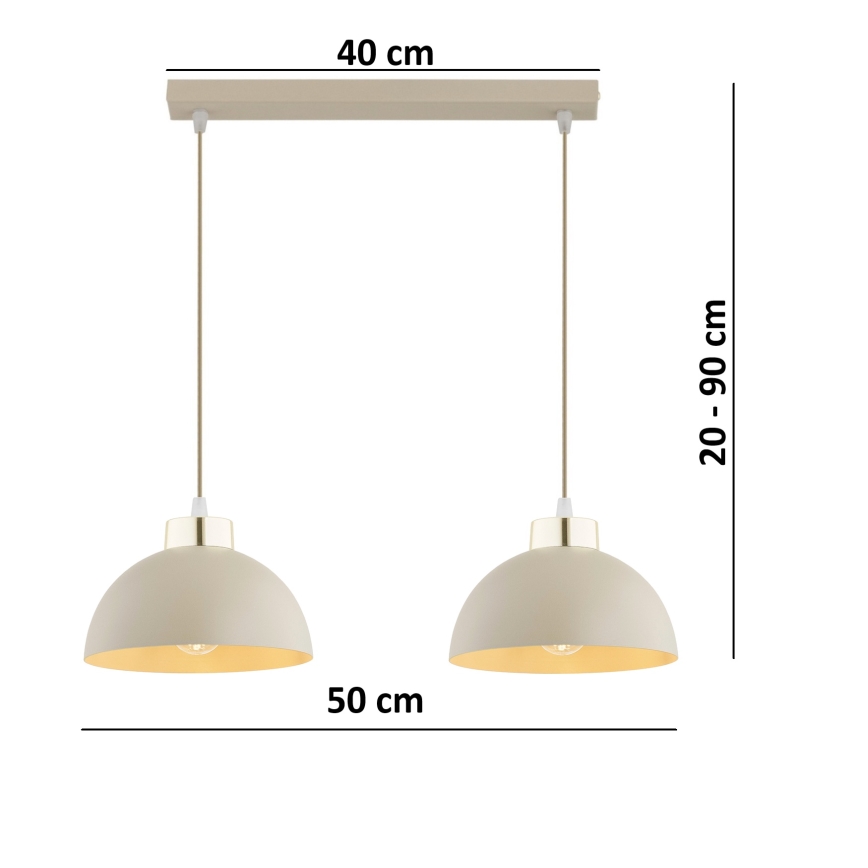 Brilagi - Riippuvalaisin kaapelilla MOON 2xE27/60W/230V beige/kulta