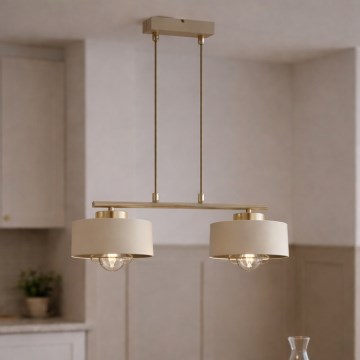 Brilagi - Riippuvalaisin kaapelilla SPRING 2xE27/60W/230V beige/kulta