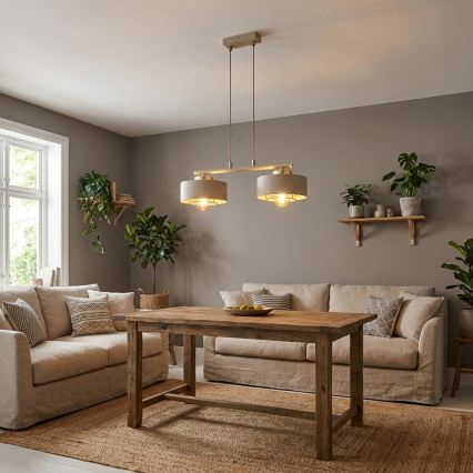 Brilagi - Riippuvalaisin kaapelilla SPRING 2xE27/60W/230V beige/kulta