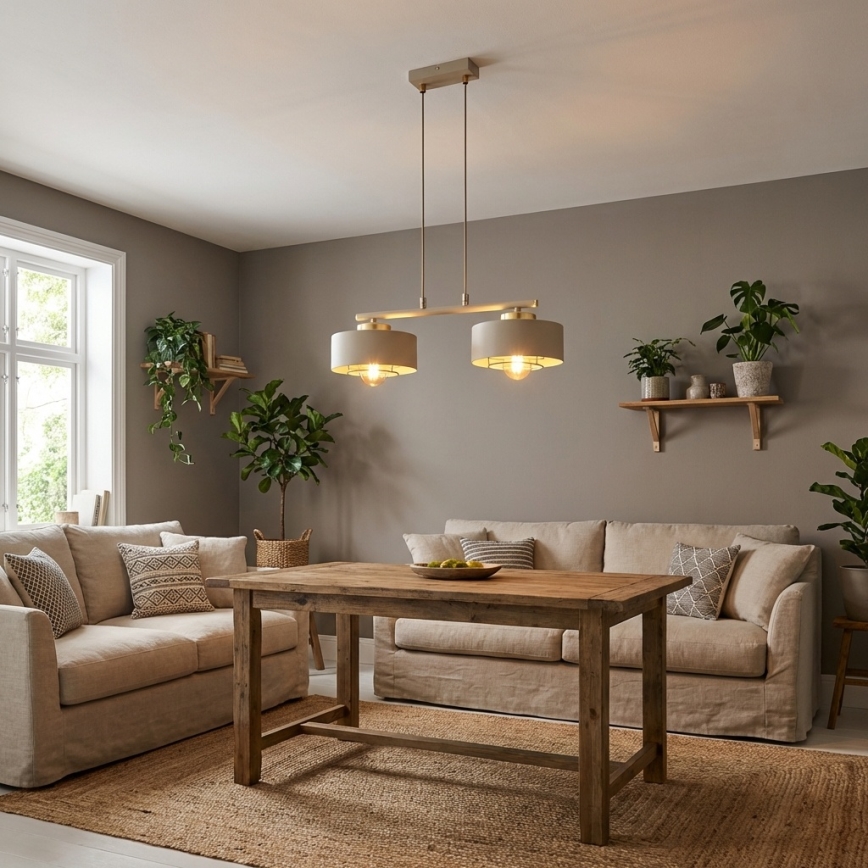 Brilagi - Riippuvalaisin kaapelilla SPRING 2xE27/60W/230V beige/kulta