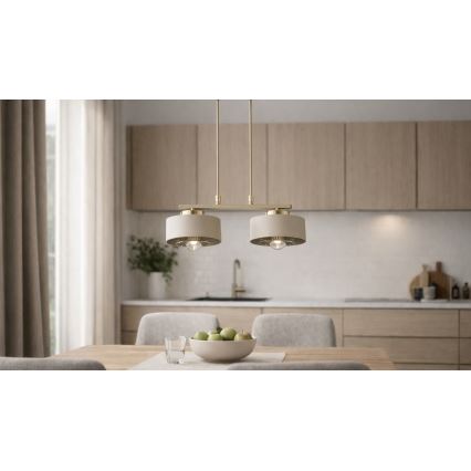 Brilagi - Riippuvalaisin kaapelilla SPRING 2xE27/60W/230V beige/kulta