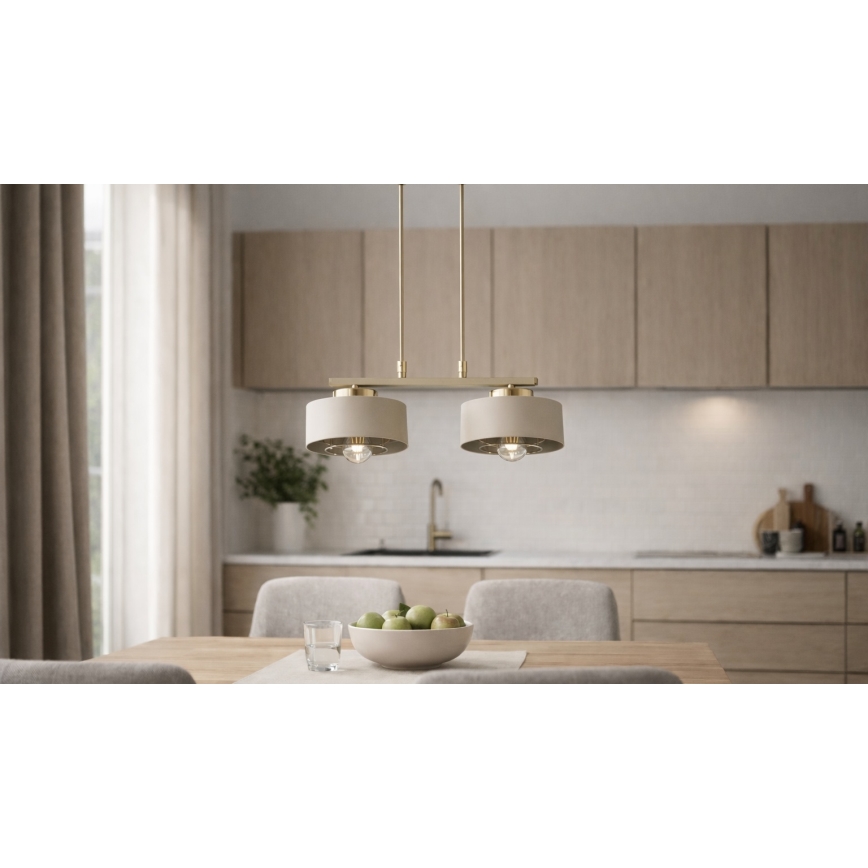 Brilagi - Riippuvalaisin kaapelilla SPRING 2xE27/60W/230V beige/kulta
