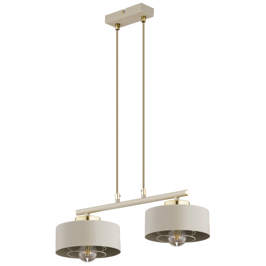 Brilagi - Riippuvalaisin kaapelilla SPRING 2xE27/60W/230V beige/kulta