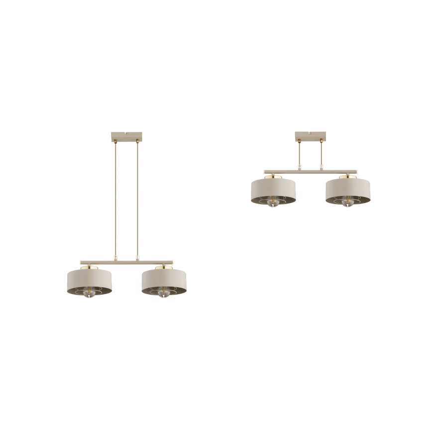 Brilagi - Riippuvalaisin kaapelilla SPRING 2xE27/60W/230V beige/kulta