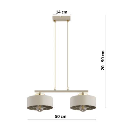 Brilagi - Riippuvalaisin kaapelilla SPRING 2xE27/60W/230V beige/kulta