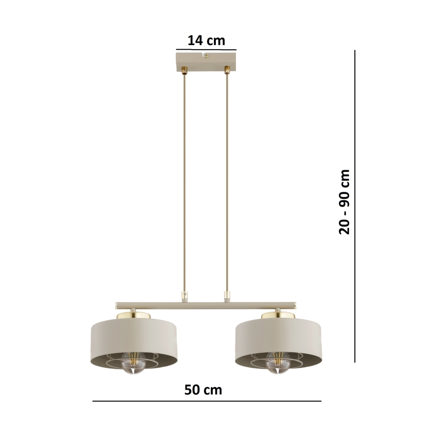 Brilagi - Riippuvalaisin kaapelilla SPRING 2xE27/60W/230V beige/kulta