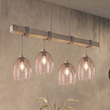 BRILAGI - Riippuvalaisin kaapelilla WOOD GLASS 4xE27/60W/230V mänty/harmaa/savuinen beige