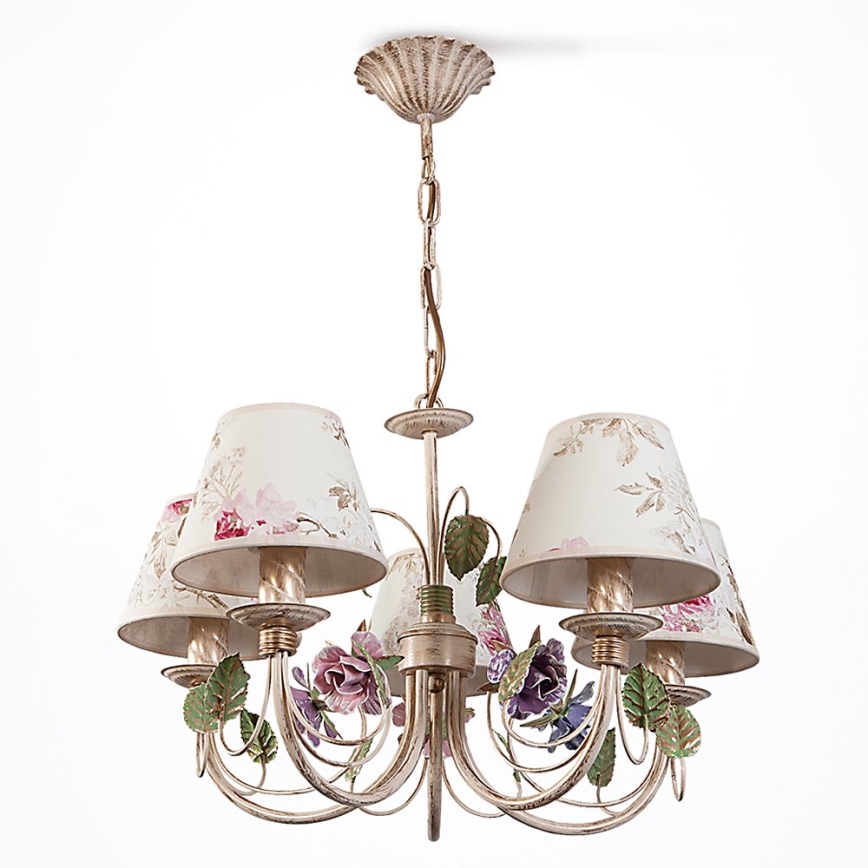 BRILAGI - Riippuvalaisin ketjulla CAMELLIA 5xE14/40W/230V monivärinen/beige/patina