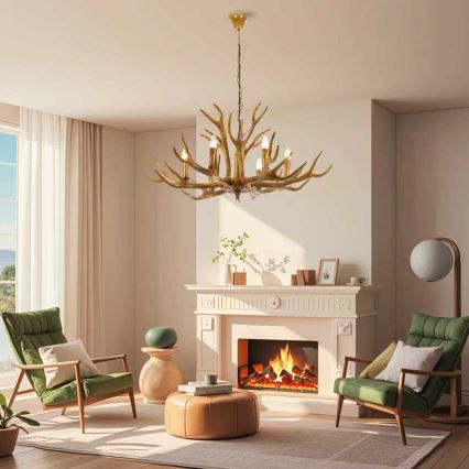 Brilagi - Riippuvalaisin ketjulla DEER 6xE14/10W/230V halkaisija 102 cm peuran sarvet