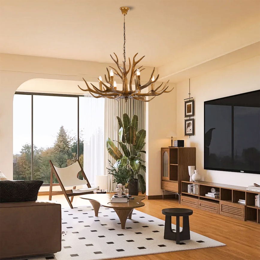 Brilagi - Riippuvalaisin ketjulla DEER 6xE14/10W/230V halkaisija 102 cm peuran sarvet