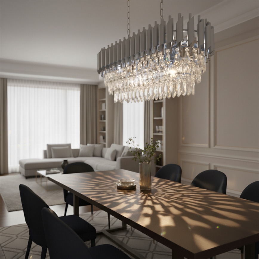 Brilagi - Riippuvalaisin ketjulla ECLIPSE 10xE14/10W/230V 78x28 cm hopea