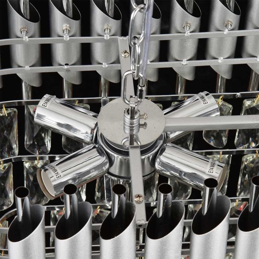 Brilagi - Riippuvalaisin ketjulla ECLIPSE 10xE14/10W/230V 78x28 cm hopea