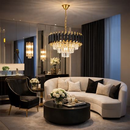 Brilagi - Riippuvalaisin ketjulla ECLIPSE 5xE14/10W/230V, Ø 38 cm, musta/kultainen