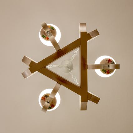 Brilagi - Riippuvalaisin ketjulla QUEEN 3xE14/40W/230V pyökki/kerma