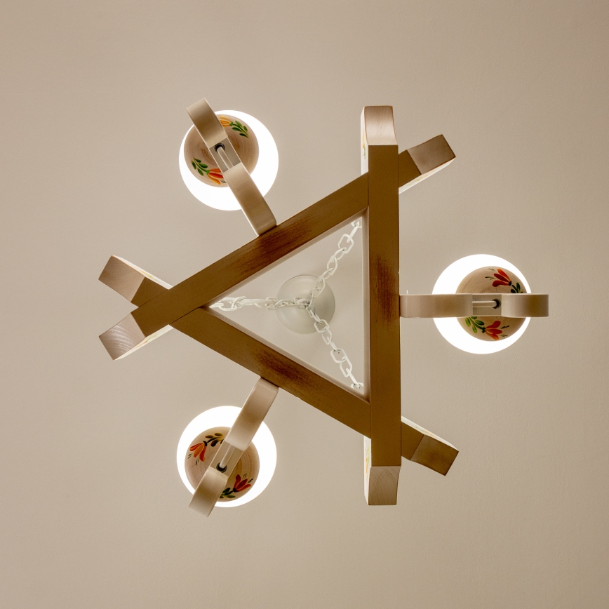 Brilagi - Riippuvalaisin ketjulla QUEEN 3xE14/40W/230V pyökki/kerma