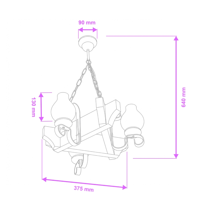 Brilagi - Riippuvalaisin ketjulla QUEEN 3xE14/40W/230V pyökki/kerma