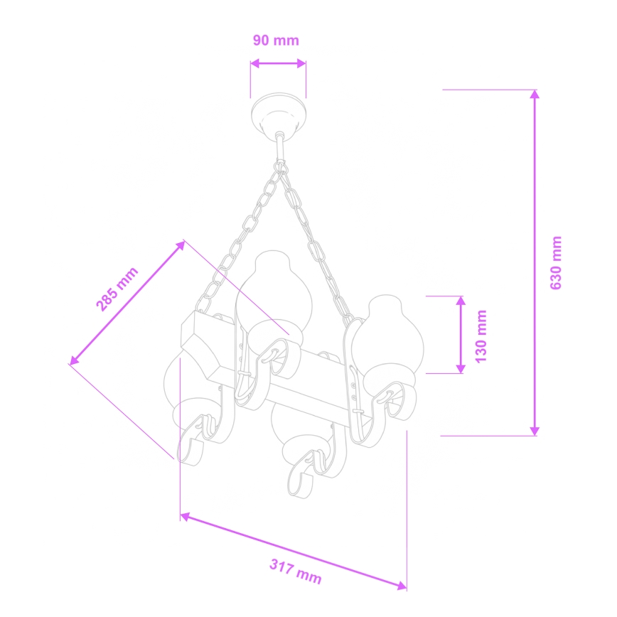 Brilagi - Riippuvalaisin ketjulla QUEEN 4xE14/40W/230V pyökki/kerma