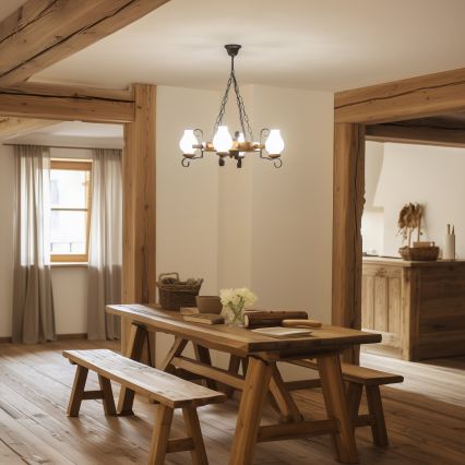 Brilagi - Riippuvalaisin ketjulla TIMONA 4xE14/40W/230V, halkaisija 50 cm, pyökki