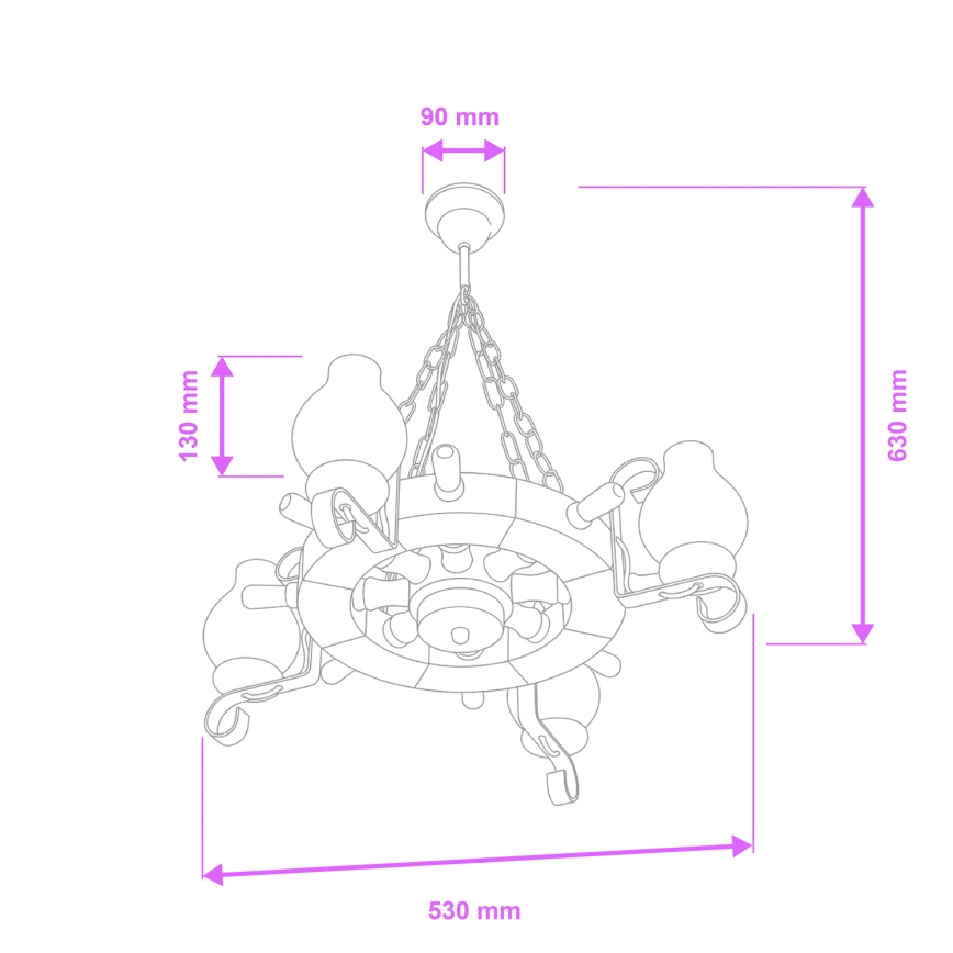 Brilagi - Riippuvalaisin ketjulla TIMONA 4xE14/40W/230V, halkaisija 50 cm, pyökki