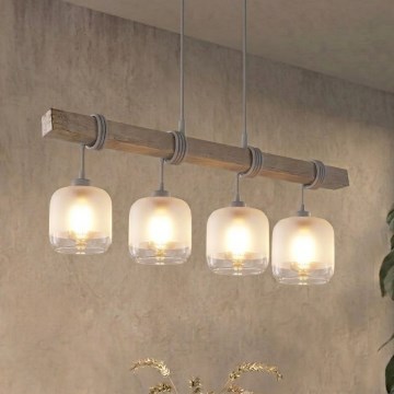 BRILAGI - Riippuvalaisin lankaripustuksella WOOD GLASS 4xE27/60W/230V mänty/harmaa/valkoinen