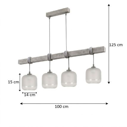 BRILAGI - Riippuvalaisin lankaripustuksella WOOD GLASS 4xE27/60W/230V mänty/harmaa/valkoinen