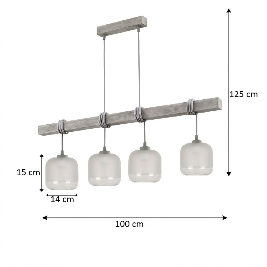BRILAGI - Riippuvalaisin lankaripustuksella WOOD GLASS 4xE27/60W/230V mänty/harmaa/valkoinen