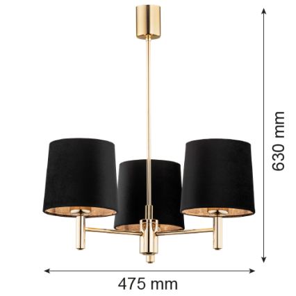 Brilagi - Riippuvalaisin MONTE varrella 3xE27/15W/230V musta/kultainen