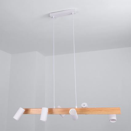 BRILAGI - Riippuvalaisin SELE kaapelilla, 6xGU10/30W/230V, valkoinen/tammi-dekori