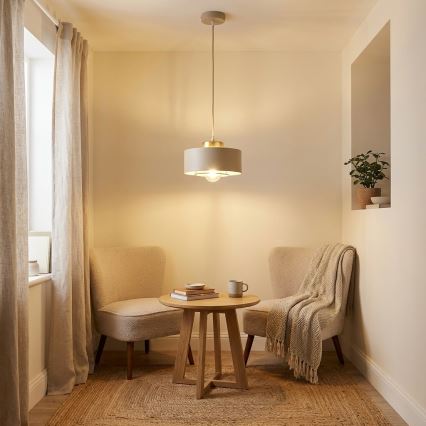 Brilagi - Riippuvalaisin vaijerilla, 1x E27/60W/230V, halkaisija 20 cm, beige/kultainen