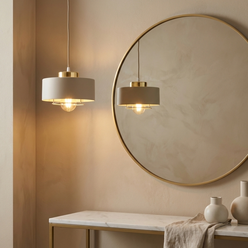 Brilagi - Riippuvalaisin vaijerilla, 1x E27/60W/230V, halkaisija 20 cm, beige/kultainen