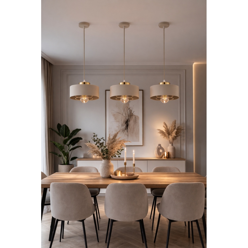 Brilagi - Riippuvalaisin vaijerilla, 1x E27/60W/230V, halkaisija 20 cm, beige/kultainen