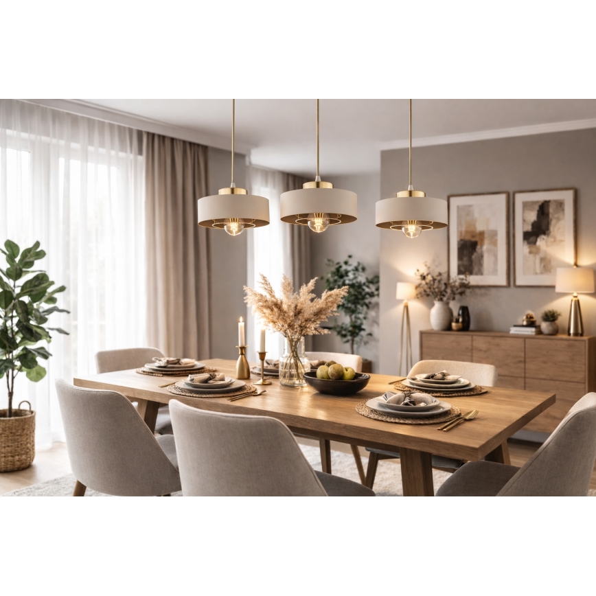 Brilagi - Riippuvalaisin vaijerilla, 1x E27/60W/230V, halkaisija 20 cm, beige/kultainen