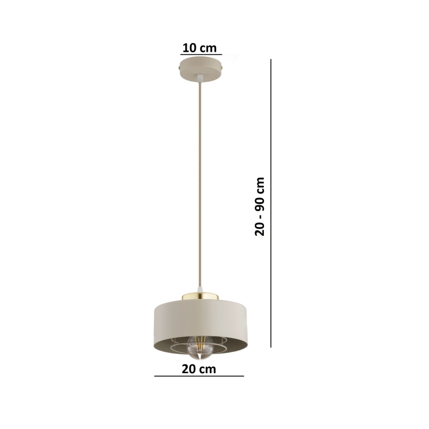 Brilagi - Riippuvalaisin vaijerilla, 1x E27/60W/230V, halkaisija 20 cm, beige/kultainen