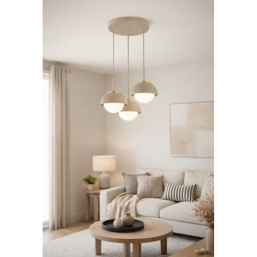 Brilagi - Riippuvalaisin vaijerilla 3xE27/60W/230V beige/kultainen