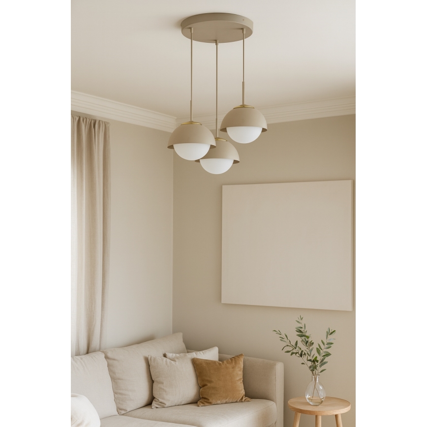 Brilagi - Riippuvalaisin vaijerilla 3xE27/60W/230V beige/kultainen