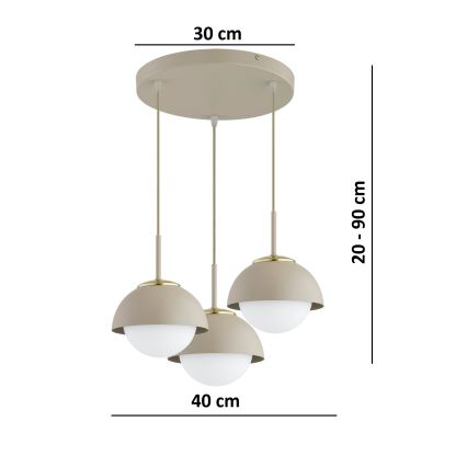 Brilagi - Riippuvalaisin vaijerilla 3xE27/60W/230V beige/kultainen