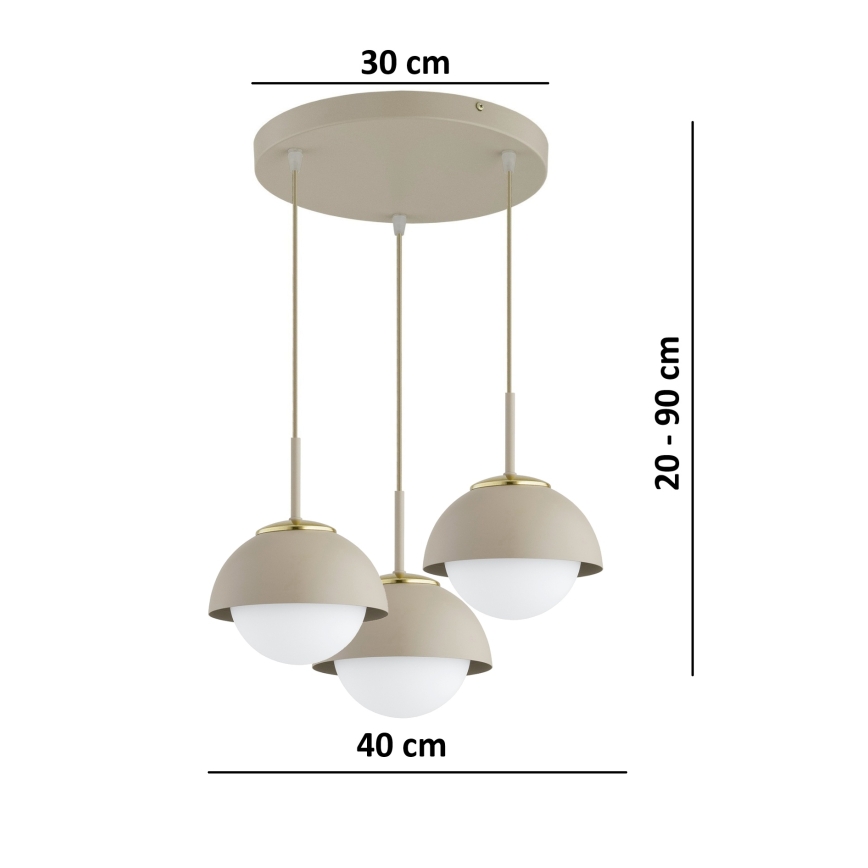 Brilagi - Riippuvalaisin vaijerilla 3xE27/60W/230V beige/kultainen
