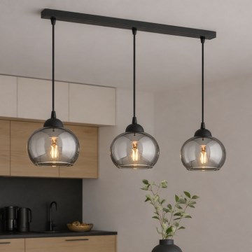 Brilagi - Riippuvalaisin vaijerilla DIOR 3xE27/60W/230V musta/savunharmaa