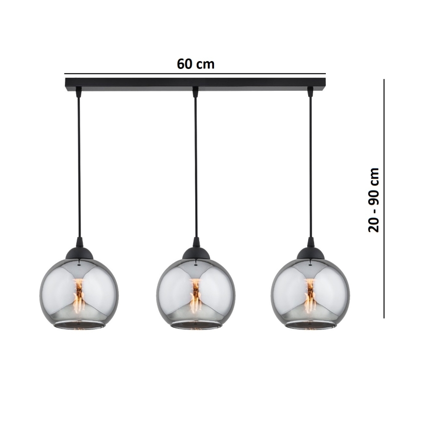 Brilagi - Riippuvalaisin vaijerilla DIOR 3xE27/60W/230V musta/savunharmaa
