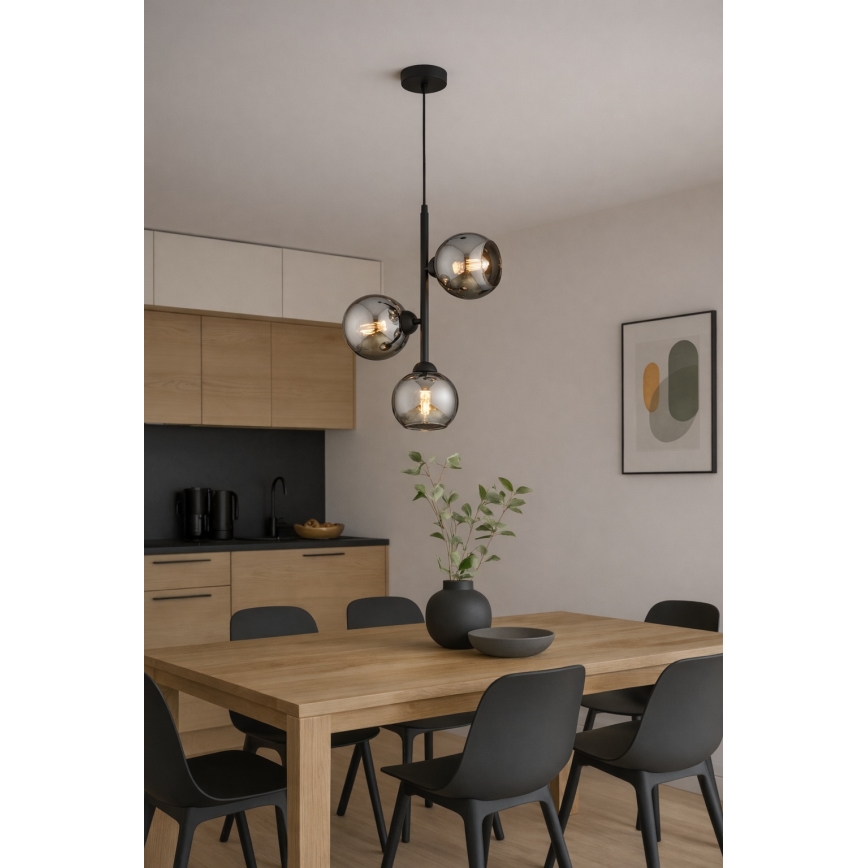 Brilagi - Riippuvalaisin vaijerilla DIOR 3xE27/60W/230V musta/savunharmaa