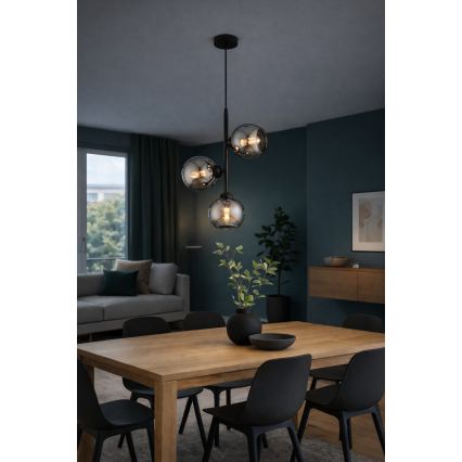 Brilagi - Riippuvalaisin vaijerilla DIOR 3xE27/60W/230V musta/savunharmaa