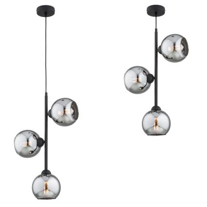 Brilagi - Riippuvalaisin vaijerilla DIOR 3xE27/60W/230V musta/savunharmaa