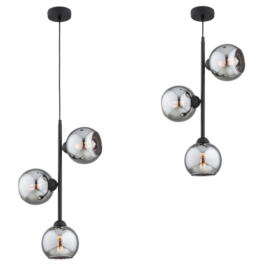 Brilagi - Riippuvalaisin vaijerilla DIOR 3xE27/60W/230V musta/savunharmaa