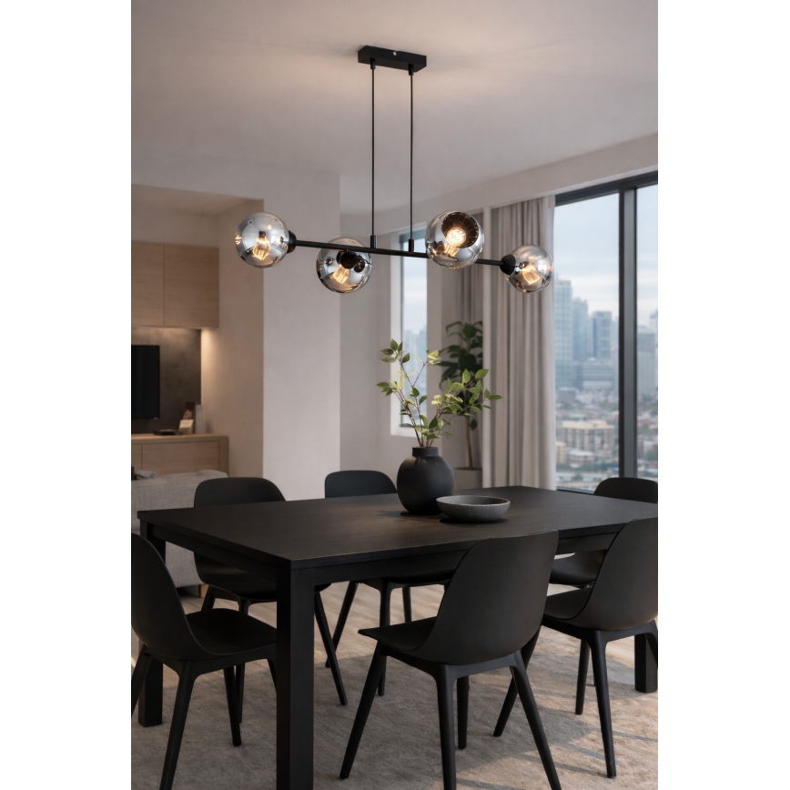 Brilagi - Riippuvalaisin vaijerilla DIOR 4xE27/60W/230V musta/savunharmaa