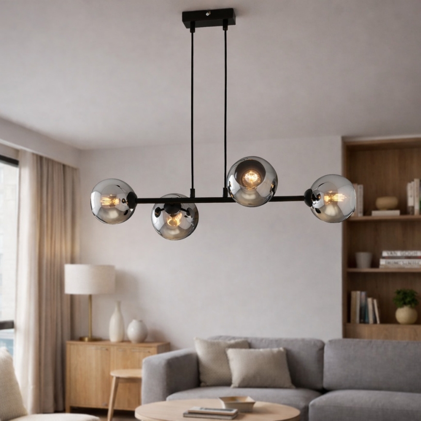 Brilagi - Riippuvalaisin vaijerilla DIOR 4xE27/60W/230V musta/savunharmaa