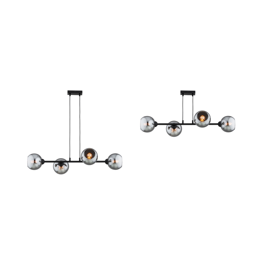 Brilagi - Riippuvalaisin vaijerilla DIOR 4xE27/60W/230V musta/savunharmaa