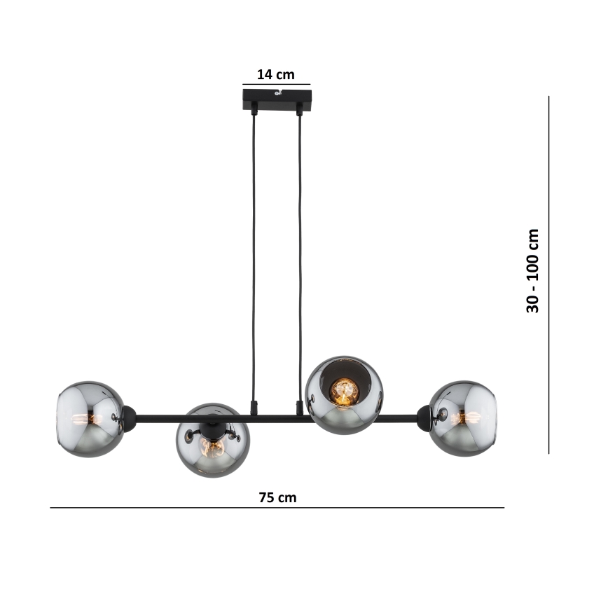 Brilagi - Riippuvalaisin vaijerilla DIOR 4xE27/60W/230V musta/savunharmaa