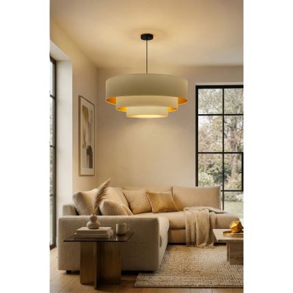 Brilagi - Riippuvalaisin vaijerilla LUNETA 3xE27/60W/230V halkaisija 80 cm kerma/kulta
