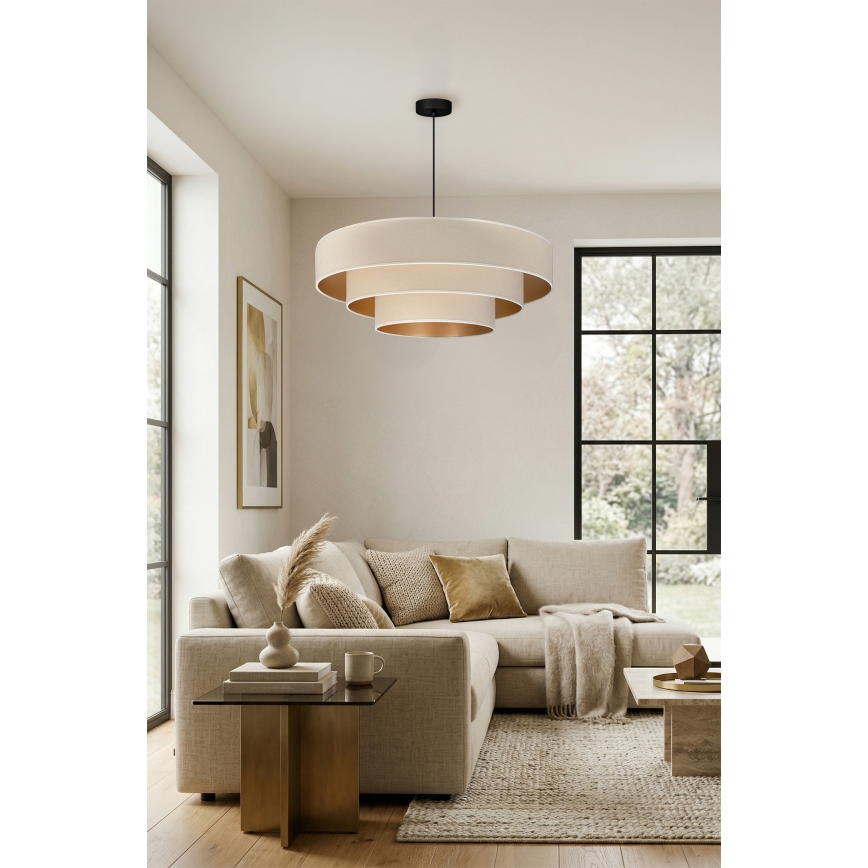 Brilagi - Riippuvalaisin vaijerilla LUNETA 3xE27/60W/230V halkaisija 80 cm kerma/kulta