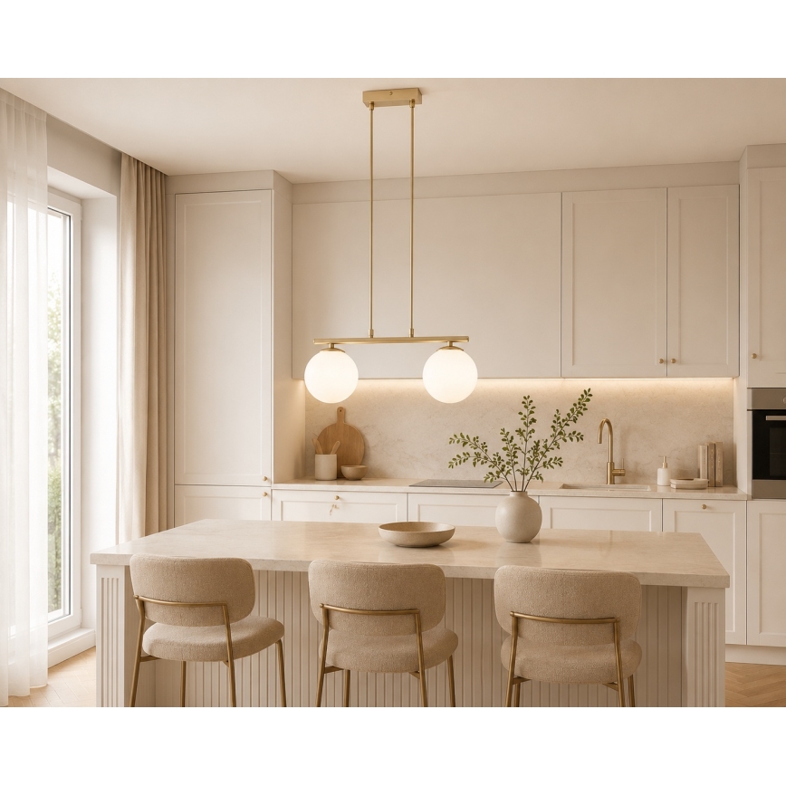 Brilagi - Riippuvalaisin vaijerilla MILO 2xE27/60W/230V beige/kultainen